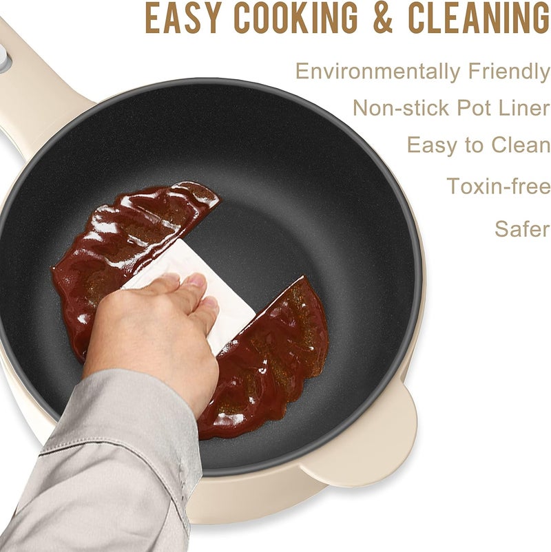 DEZIN Electric Cooker, 2L Non-Stick Sauté Pan, Rapid Noodles Cooker, Mini Pot for Steak, Egg, Fried Rice, Ramen, Oatmeal, Soup with Power Adjustment, College Dorm Room Essential - Image 5
